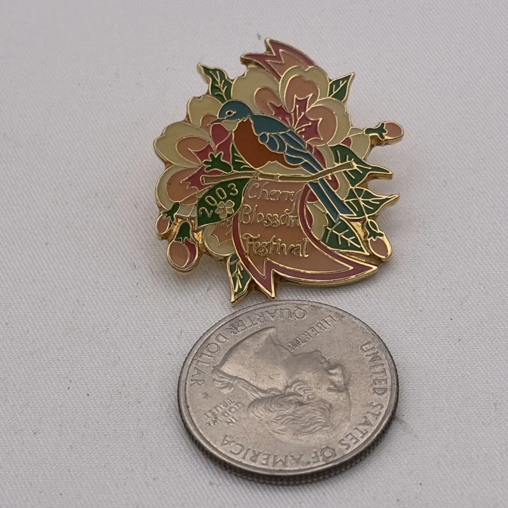 2003 Cherry Blossom Festival Blue Bird Flowers Lapel Hat Pin
